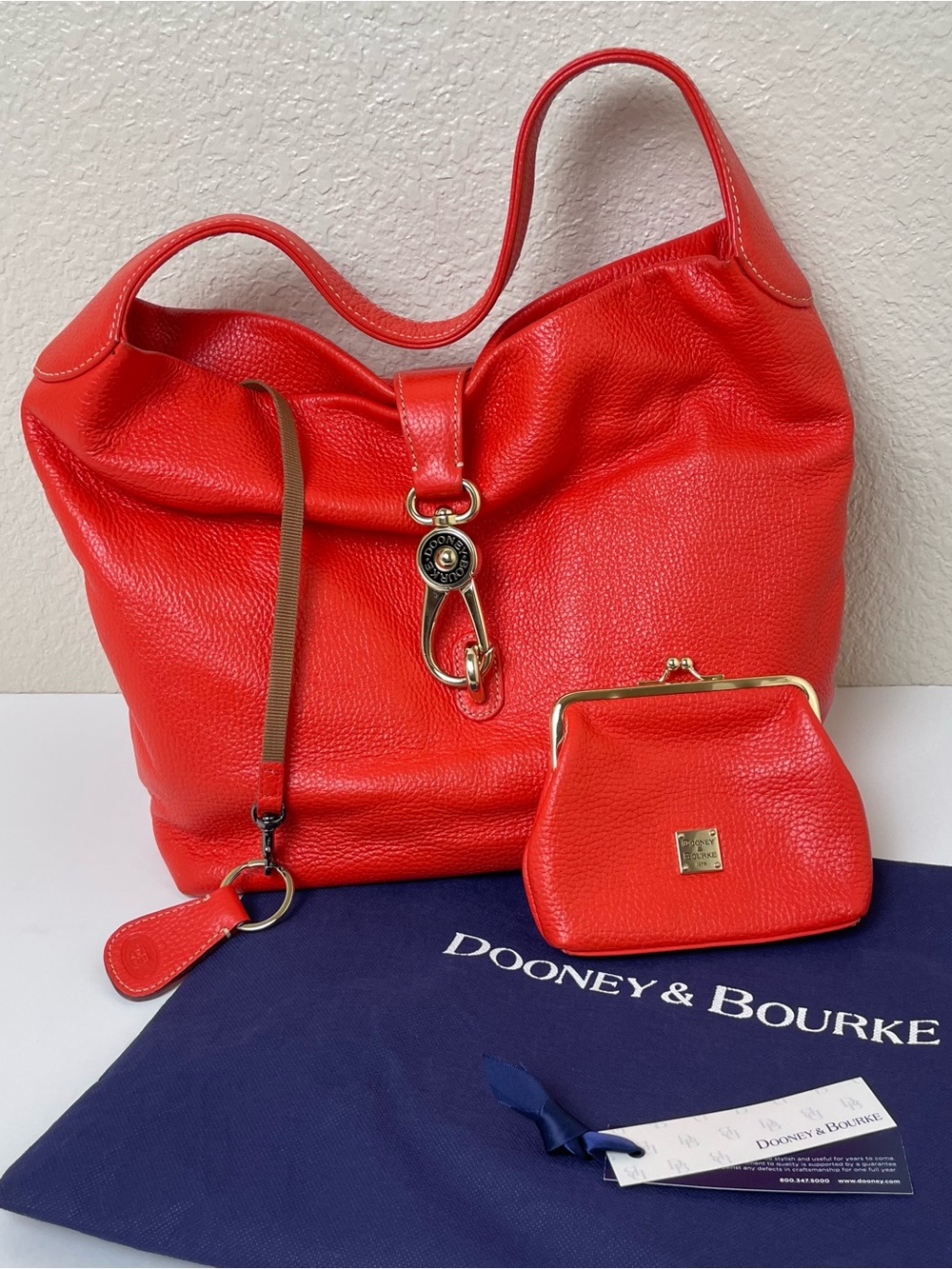 Dooney & Bourke Pebbled Leather Logo Lock Hobo Shoulder Bag & Wallet - Geranium